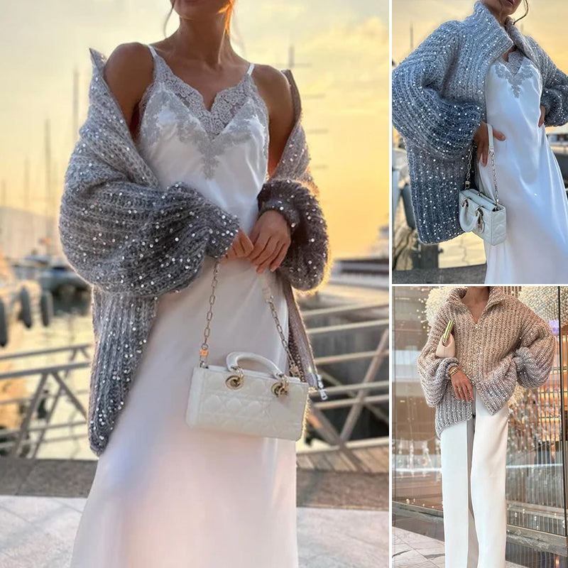 Pulóver pletený s jednotnými trblietkami