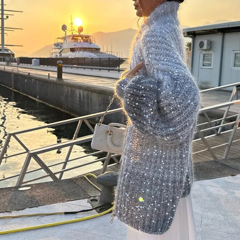 Pulóver pletený s jednotnými trblietkami